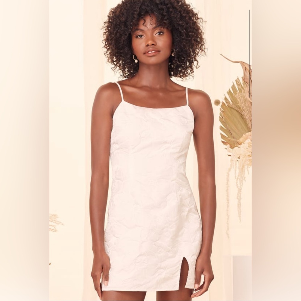 White lulus jacquard mini dress